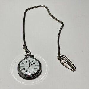 Vintage Antimagnetic Manual Wind Pocket Watch Silver Snake Chain and Fob Clip